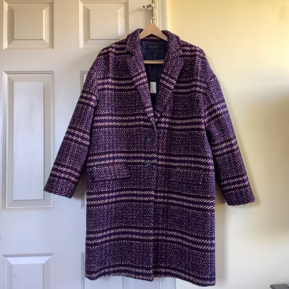 Rag & Bone Estelle Cocoon Wool Blend Plaid Coat Purple SZ Large - Picture 2 of 16